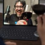 zoom call with glass of red wine